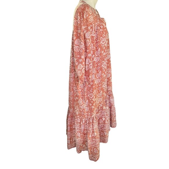 Cleobella Midi Dress Size S to L Tiered 3/4 Sleeves Terracotta Cotton Boho - Picture 4 of 15